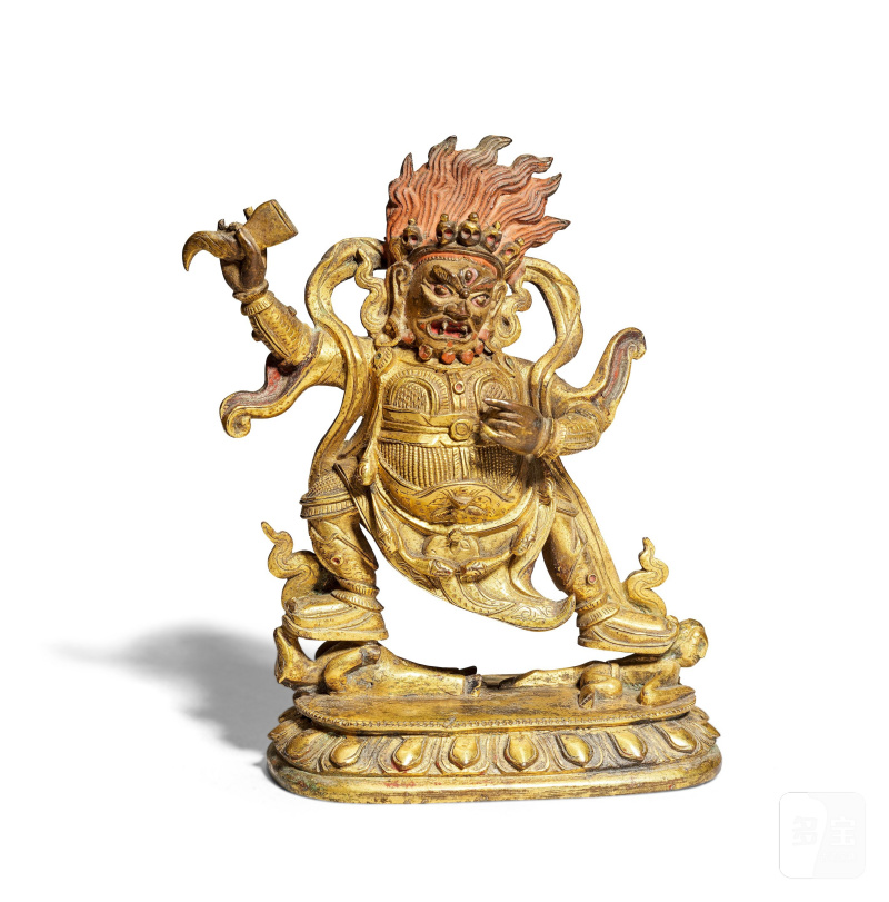 十九世紀 銅鎏金大紅司命主像 | A GILT BRONZE FIGURE OF BEGTSE CHEN